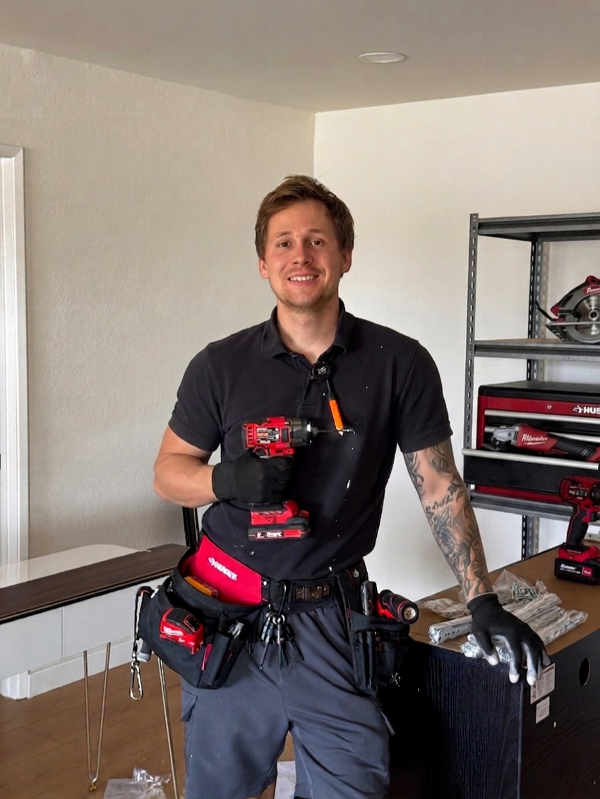 Handyman Corp craftsman with cordless drill and tool belt